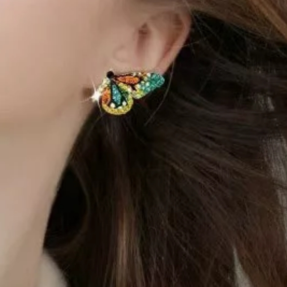 Woman's  Earrings Full Crystal Butterfly - Picture 3 of 8
